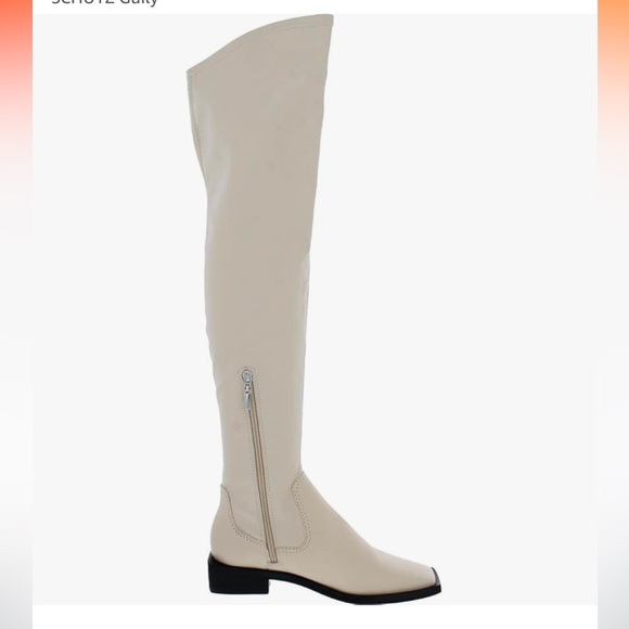 Schutz Over the Knee Leather Boots Guily Eggshell Square Toe NWOB Size 6.5 - Picture 3 of 11